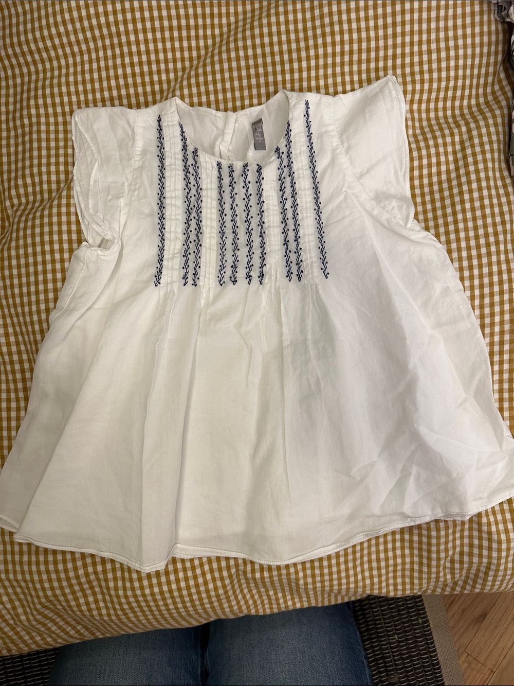 Il Gufo White Cotton Embroidered Girls' Flutter-Sleeve Top